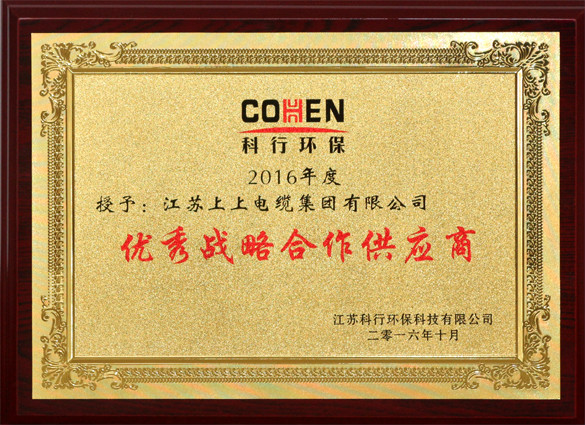 上上電纜獲評(píng)科行環(huán)?！皟?yōu)秀戰(zhàn)略合作供應(yīng)商”稱號(hào)